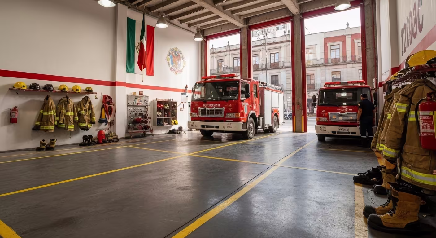Estación de bomberos en Centro Histórico de CDMX con autobomba