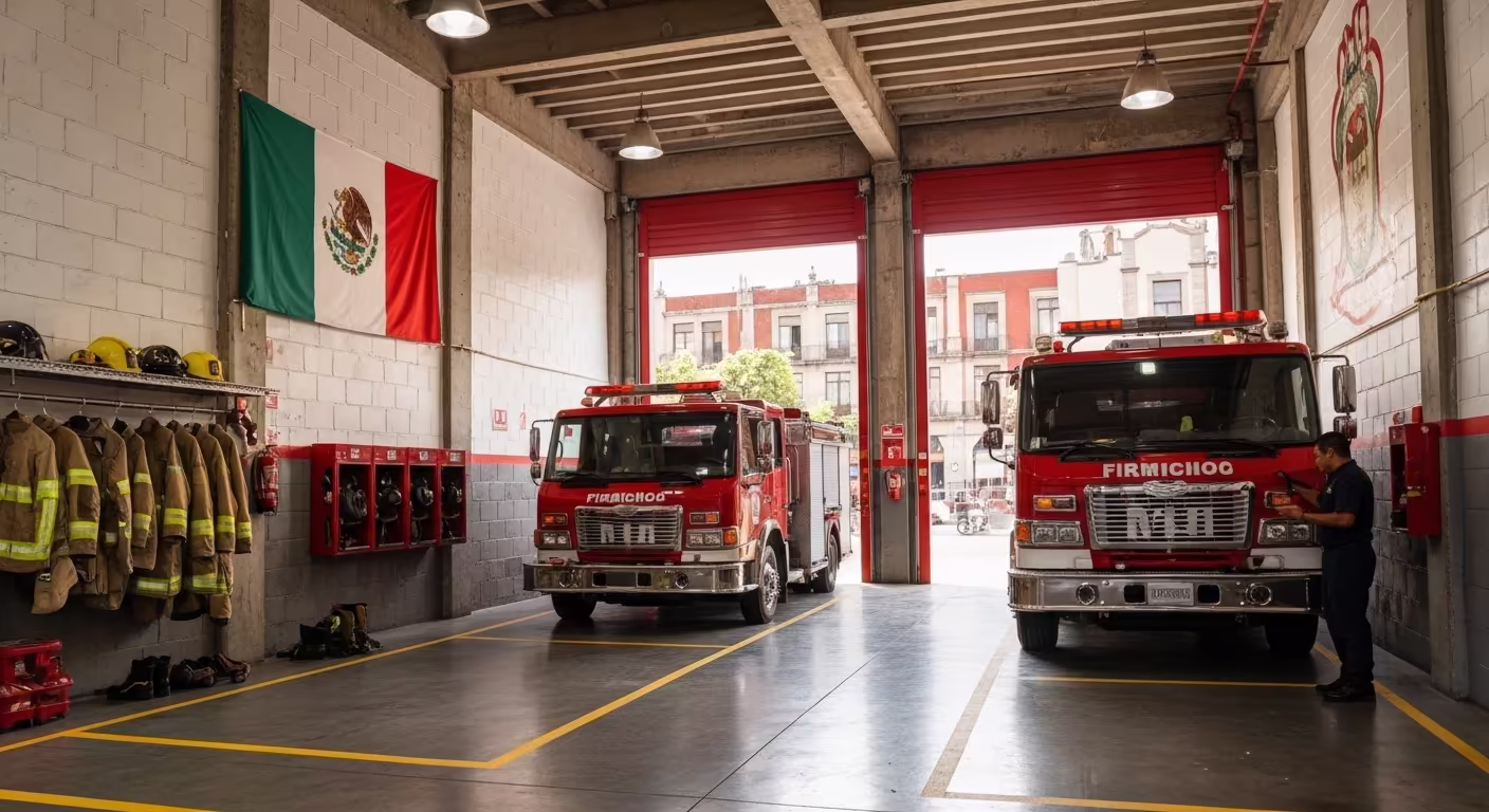 Estación de bomberos con flota de unidades operativas